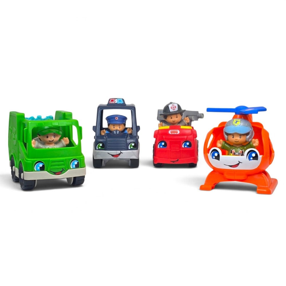 Fisher Price Little People Lot 4 Vehicles Figures Fire Police Helicopter Recyce